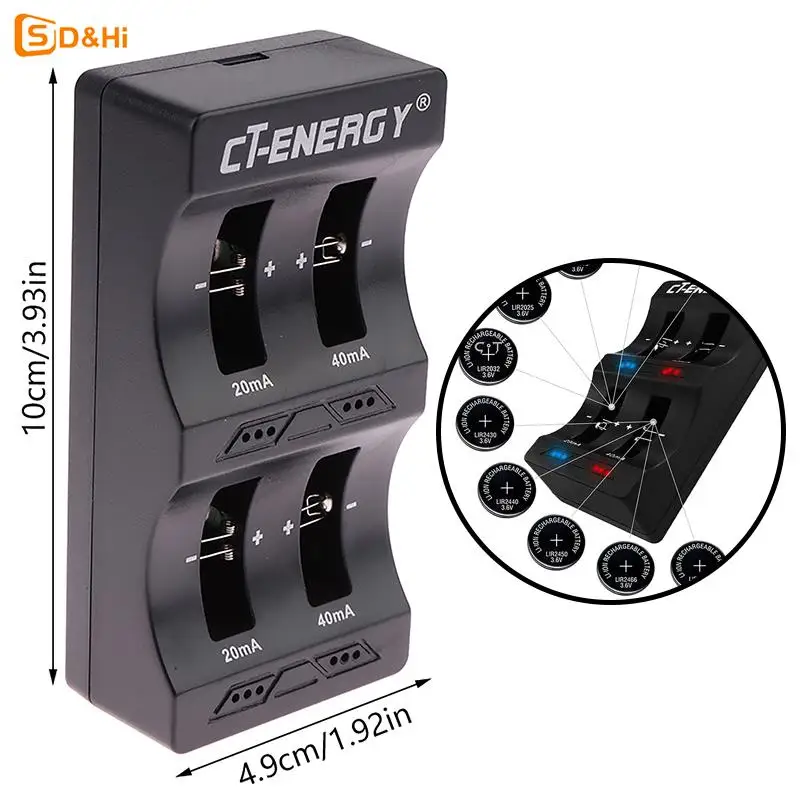 4 Slot Button Battery Charger 4.2V & USB Interface For LIR1220 1632 2032 2025 2016 2450 2477