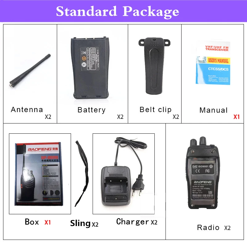 2PCS BF-888S BAOFENG Original Two Way Radio 5W 1500mAh 16 Channel UHF 400-470MHz Walkie Talkie BF888S 777S 888S Portable Radios