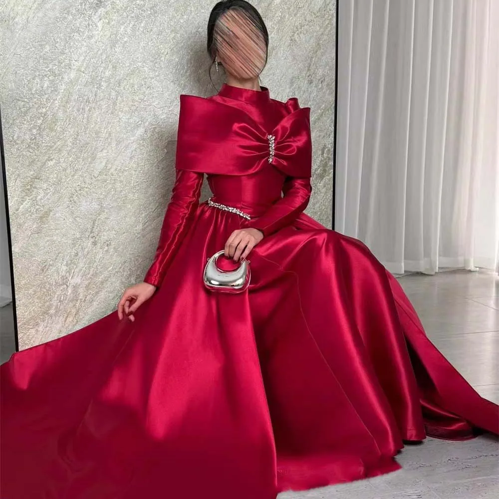 فستان حفلة موسيقية نسائي رائع مخصص ساحر بأكمام طويلة بطول الأرض فساتين سهرة بفيونكة مطرز بالخرز فستان حفلات فاخر 2025