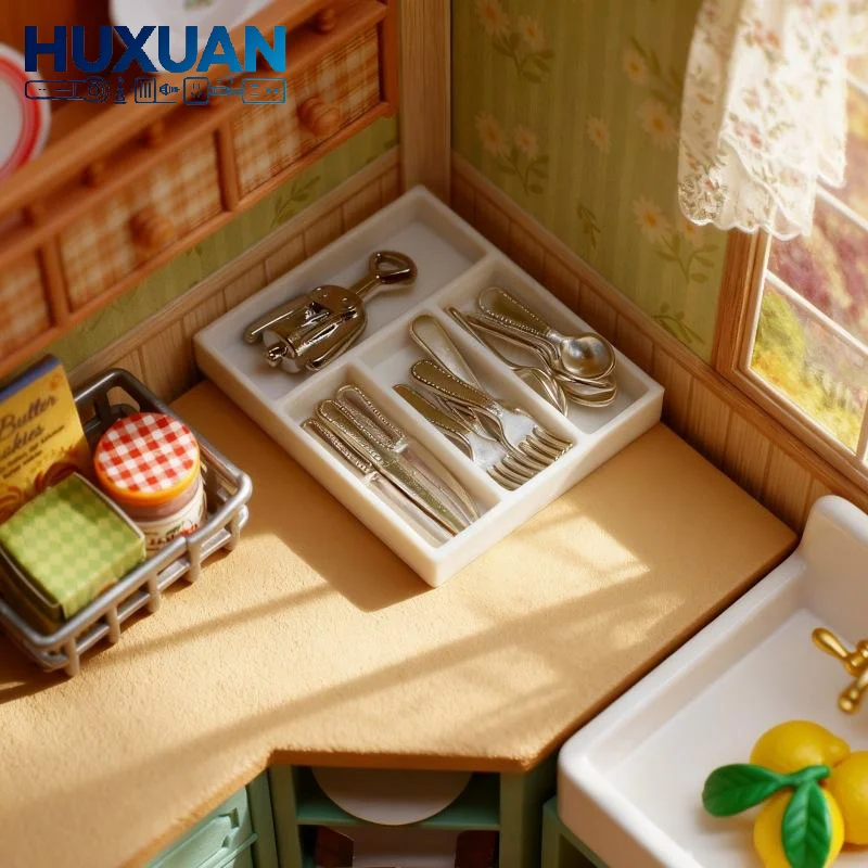 1 Set Doll House Kitchen Supplies Utensils Accessories 1:12 Dollhouse Mini Knife Fork Spoon Clips Tableware With Storage Box