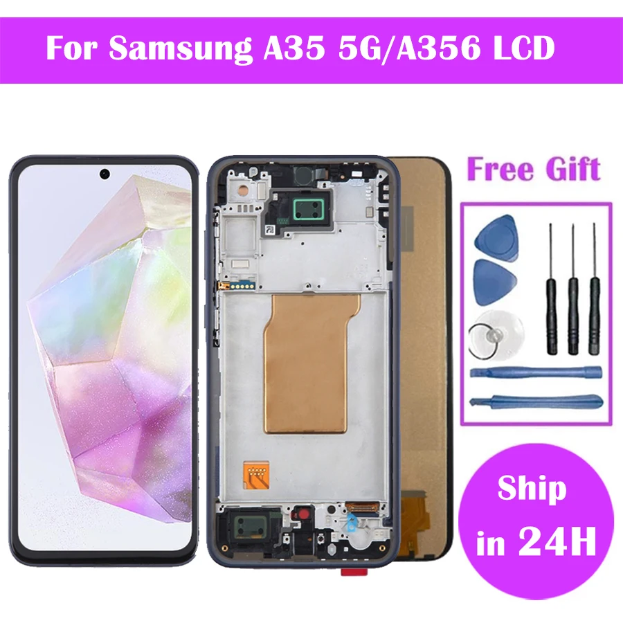 Tested For Samsung A35 5G LCD Display Touch Screen Digitizer Assembly For Samsung A356 Screen With Frame Replacement