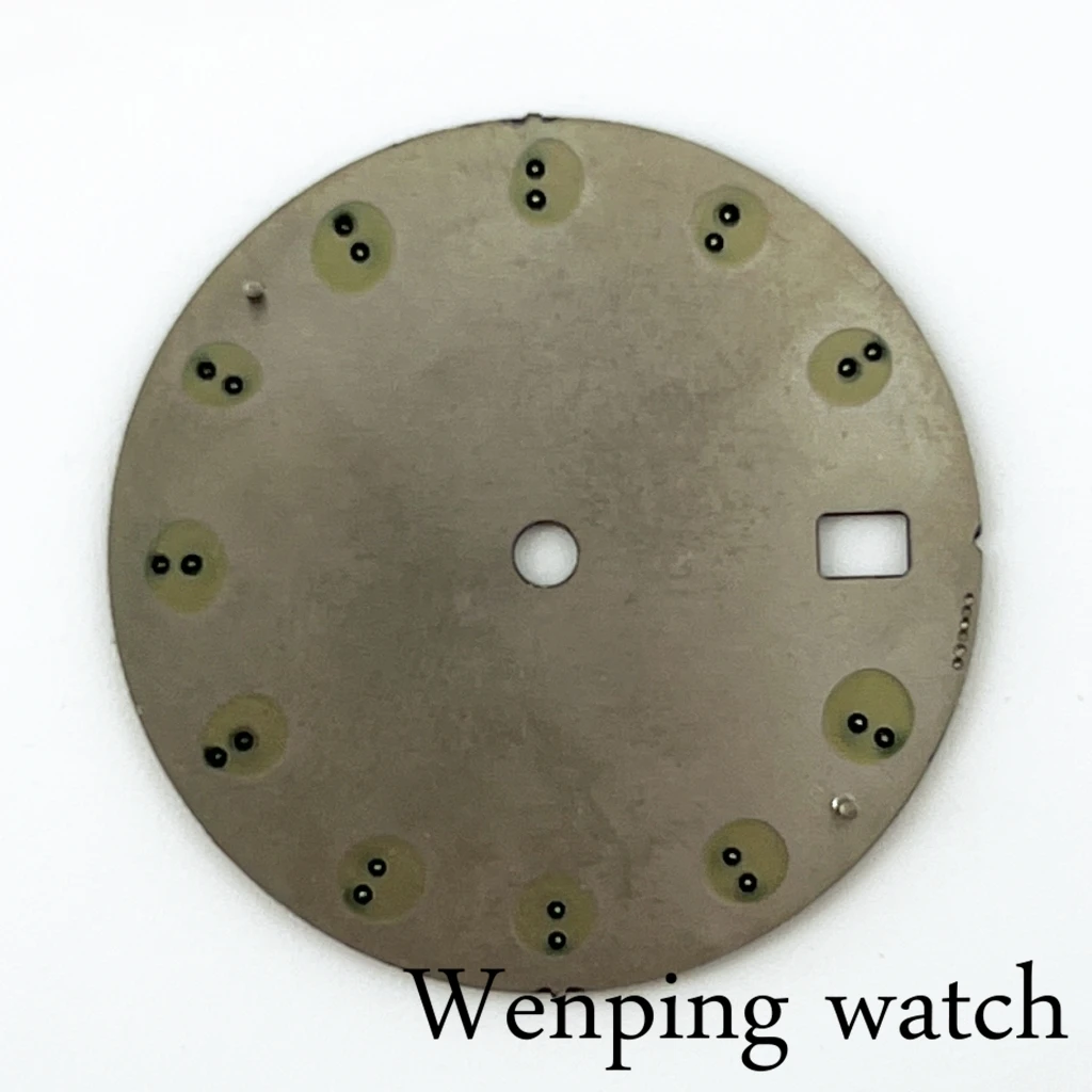 New 29mm Sterile Green Luminous Gradient Grain Texture Watch Dial Fit NH35 Automatic Movement With Calendar Window