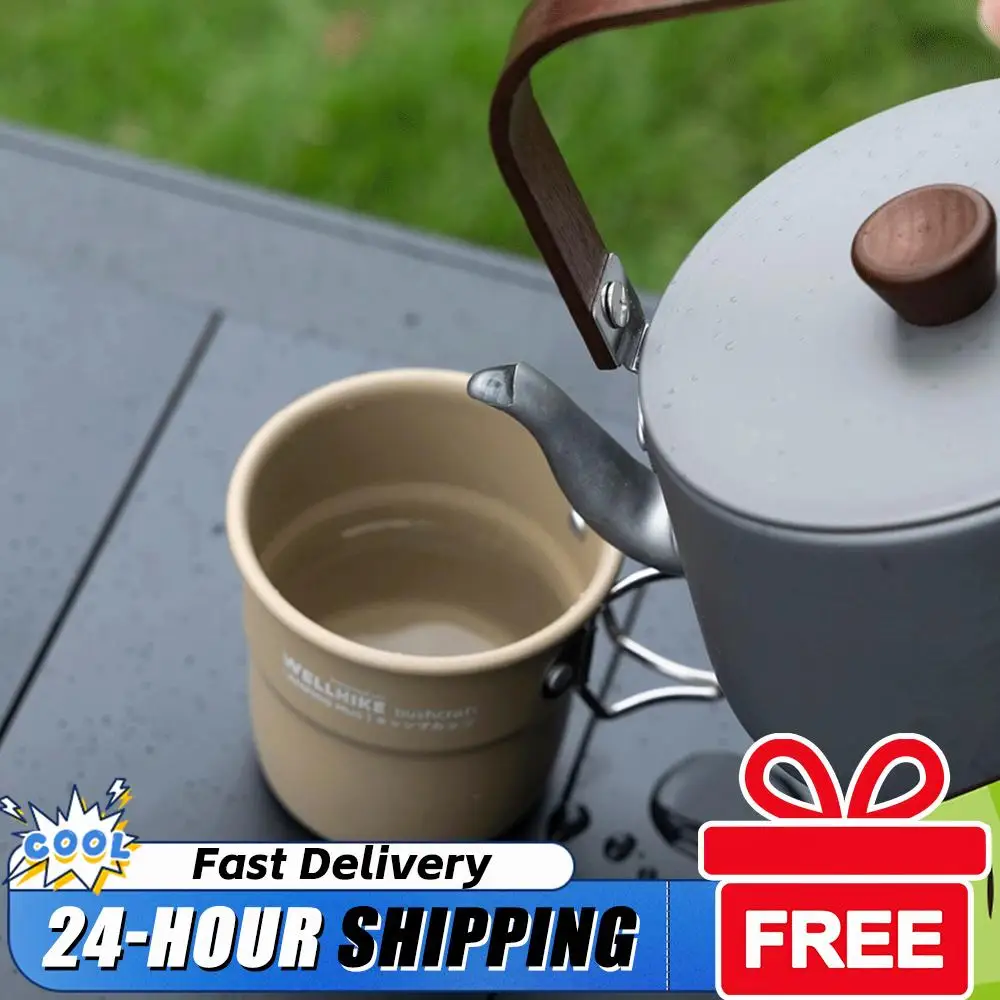 300 ml Camping-Wasserbecher mit faltbarem Griff, Kaffee- und Teetasse, tragbarer Becher aus Aluminiumlegierung, Geschirr für Touristen, Trekking, Wandern