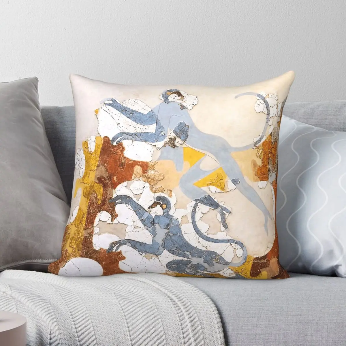 Blue Monkeys Minoan Fresco Square Pillowcase Polyester Linen Velvet Printed Zip Decor Throw Pillow Case Room Cushion Case