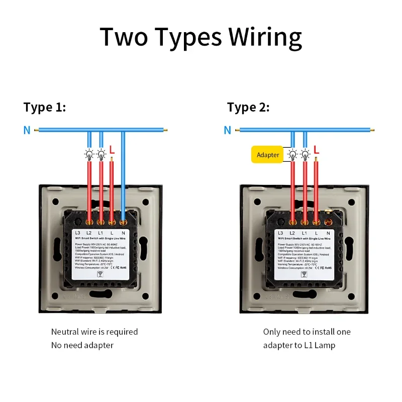 Imagem -06 - Wifi Interruptor de Luz 4gang Interruptor de Toque Parede Painel Classe Cristal Interruptor Inteligente App Controle Trabalho com Tuya Nenhum Fio Neutro Necessário