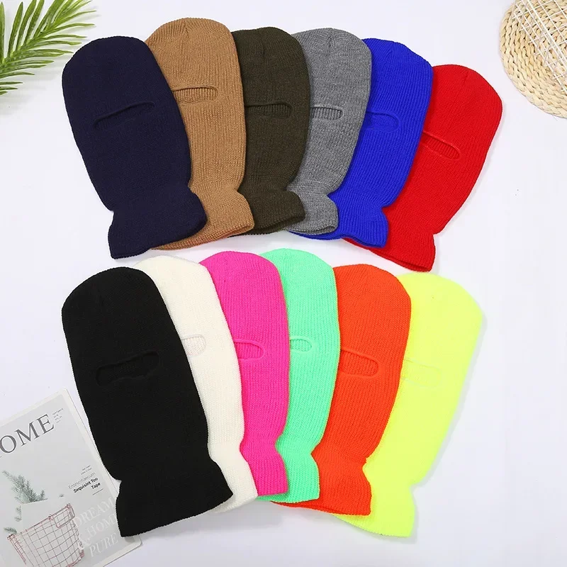 

One-Hole Balaclava Knitted Hats Cosplay Ninja Tactical Full Face Cover Unisex Winter Warm Ski Cycling Mask Solid Skullies Cap