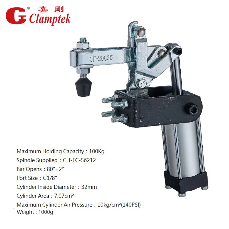 CH-20820-A Pneumatic Power Clamps  Inlet G1/8'' Holding Capacity 100Kg Horizontal Toggle Clamps