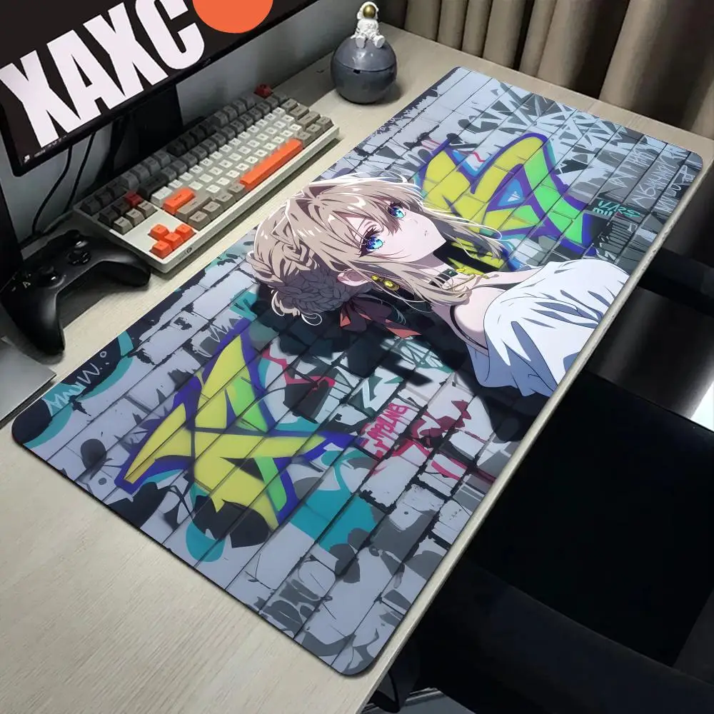 

Коврик для мыши с японским мультяшным аниме, милый HD настольный коврик, расширенные коврики для игровой клавиатуры, большой XXL геймерский фиолетовый коврик для мыши Evergarden, 90x40