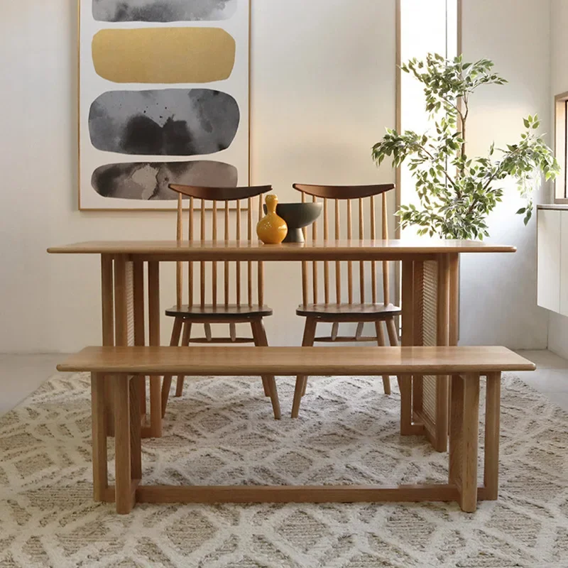 Modern mid-century design dining room furniture, solid wood ash wood dining table and chair set, wooden dining table
