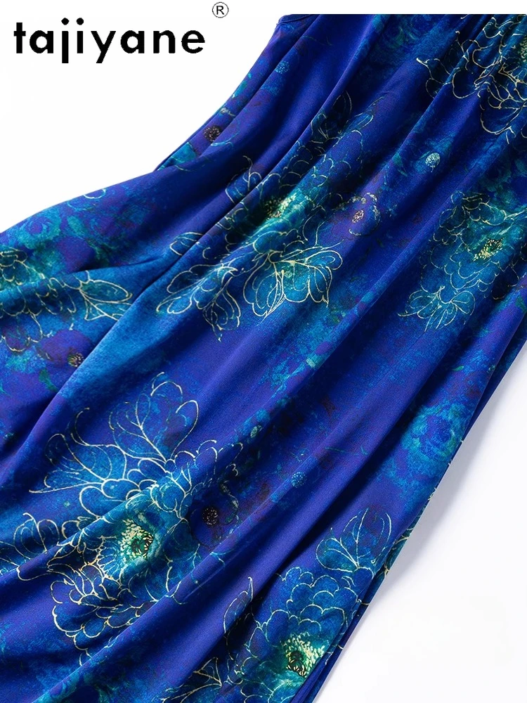Tajiyyane 93% vestidos longos de seda amoreira para mulher verão estiramento cetim tanque vestido azul escuro roupas femininas 2025 пла considerado
