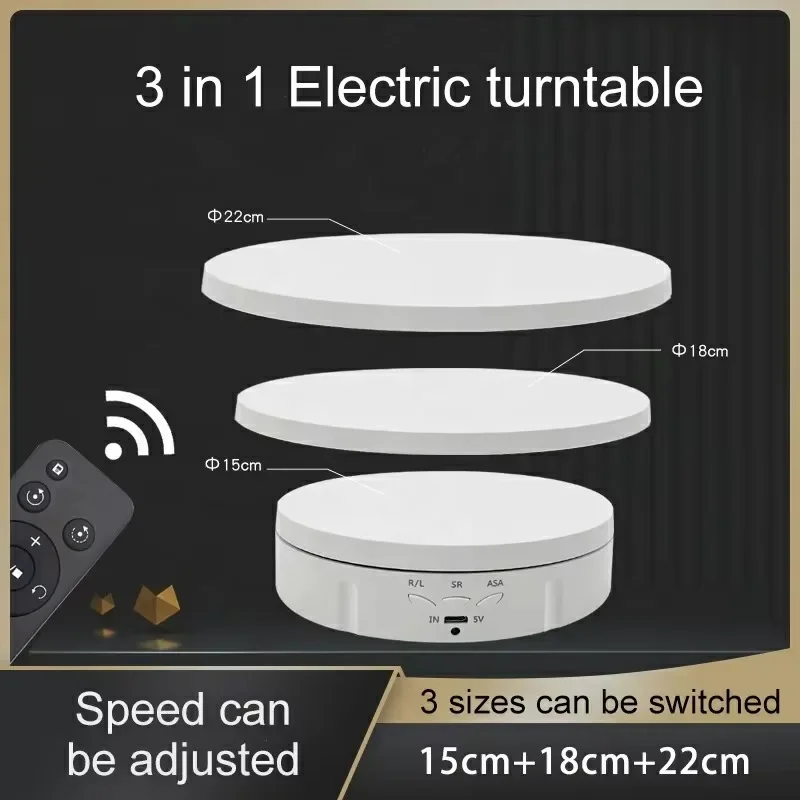 3 in 1 360 Degree Electric Turntable with Remote Control Rotating Display Photography Turntable