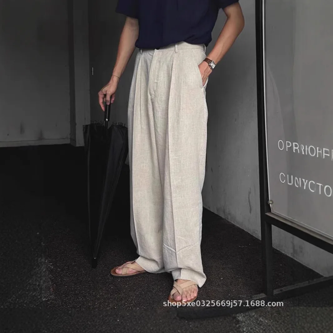 Korean Style New Fashion Men's Solid Color Wide Leg Straight Simple Basic Daily Casual Trendy Trousers Male Suit Pants Clothes