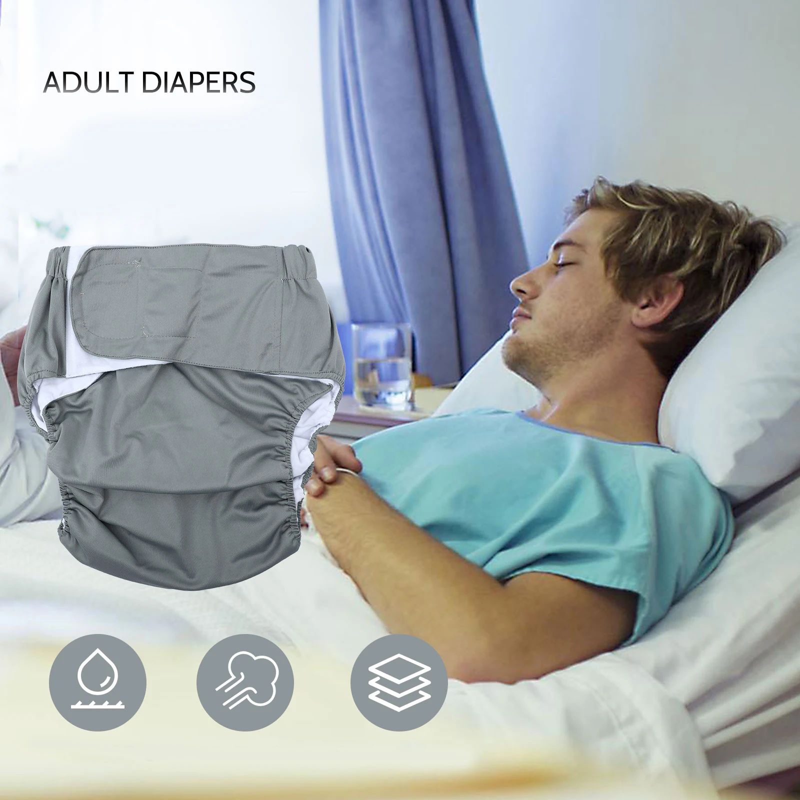 1 قطعة حفاضات قماش مقاومة للماء قابلة للتعديل ماصة للكبار المسنين للجنسين سلس البول قابلة لإعادة الاستخدام