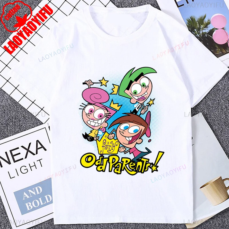 Camiseta con estampado de dibujos animados de los años 80 y 90, divertida camiseta de algodón con gráfico de Timmy Wanda Cosmo, camiseta Unisex Y2k