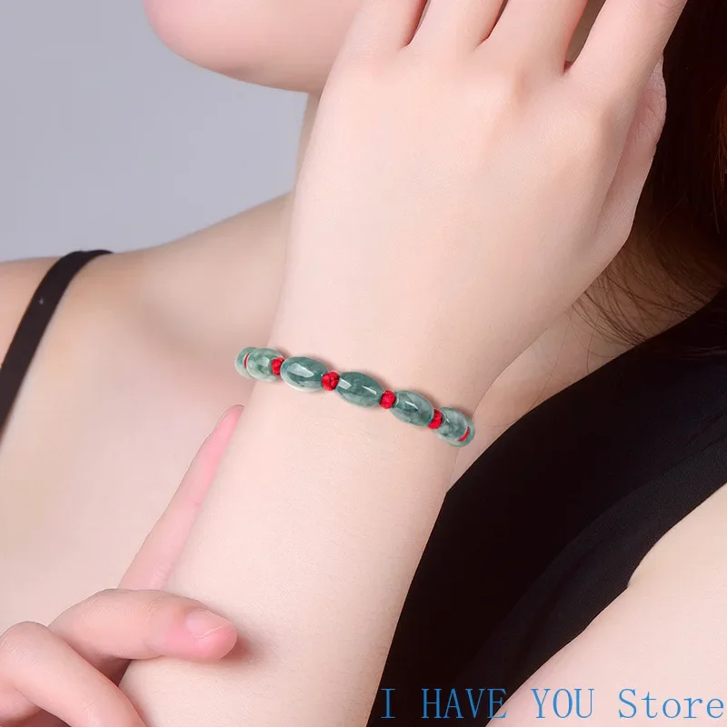 Birmańskie bransoletki z koralików jadeitowych Amulet Zielona moda Luksusowa biżuteria z kamienia naturalnego Rzeźbiona biżuteria Kobiety Projektant Szmaragdowe amulety Jadeit — zdjęcie 7