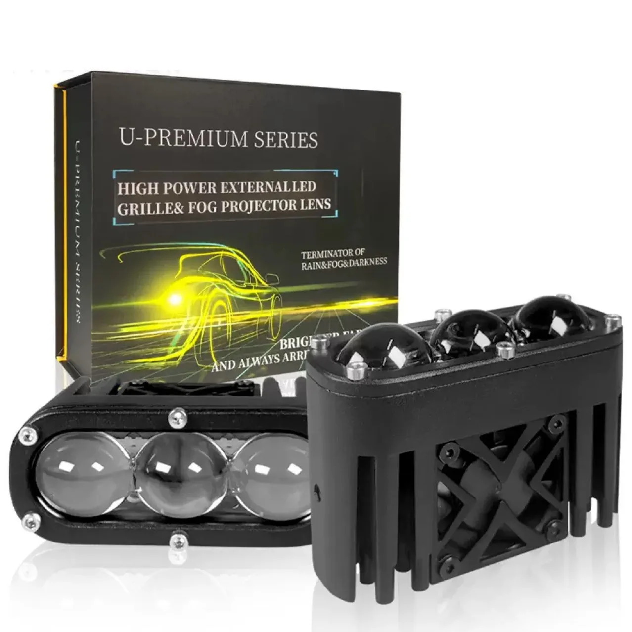Ultra-Thin Triple Laser Fog Lights, Mesh Projector White/Yellow Dual-Color, IP68 Waterproof 75W Car & Motorcycle Accessories