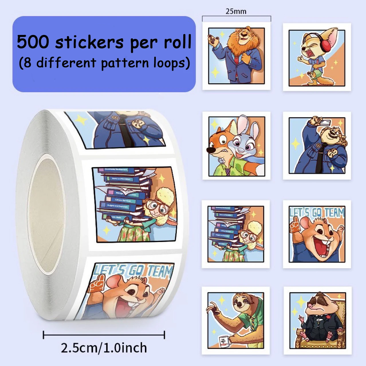 

Disney Cartoon Zootropolis Sticker 500pcs A Roll DIY Decals Children's Reward Hand Account Tape Sealing Party Labels Supplies