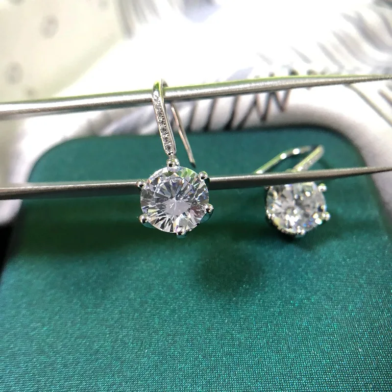 Elnar Jewelry Super 3Ct/each 9.0mm Round Cut D Moissanite Women Earrings Solid 18K White Gold Engagement Fine Jewelry G18K E065