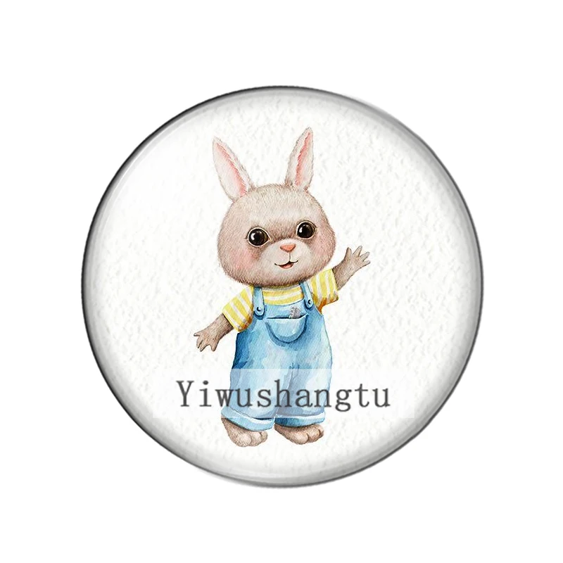 Cartoon lovely rabbit duck wolf animals patterns 12mm/18mm/20mm/25mm Round photo glass cabochon demo flat back Making findings