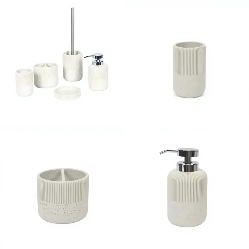 for Resin 4 Piece Bathroom Set with Limestone and Striped Textures