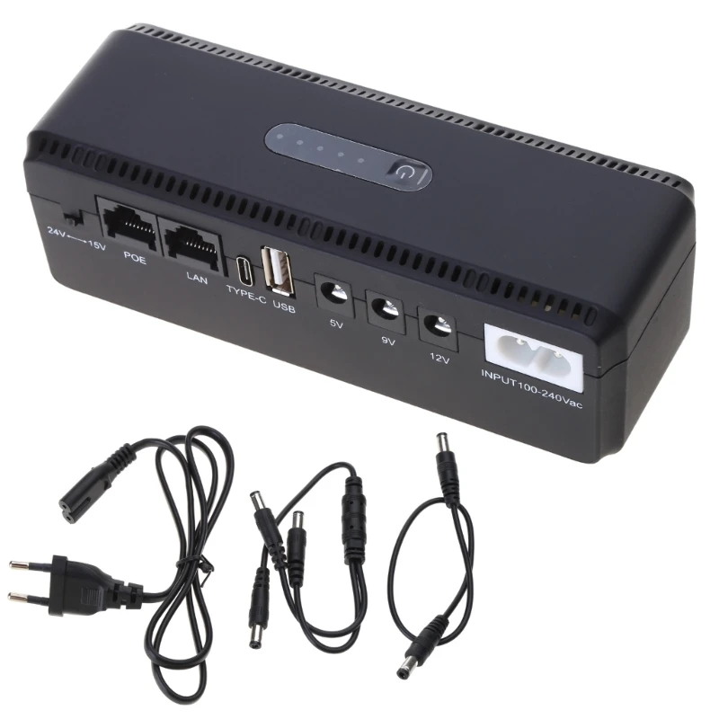 Fonte alimentação ininterrupta para DC5V, 9V, 12V Mini UPS Bateria Backup 10400mAh Capacidade para câmera roteador