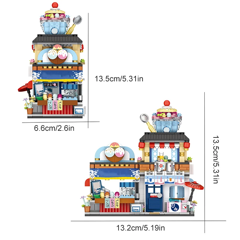 Mini Building Blocks City Street Scene Ice Cream Shop Restaurant House Model Toy Suitable for Home Decoration and Holiday Gifts