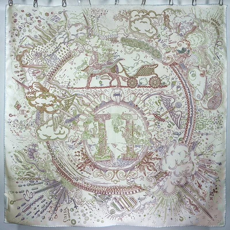 両面シルクスカーフ-マルベリーシルクツイルプリントスクエアショール-幾何学模様-あらゆる年齢層向けの多用途アクセサリー