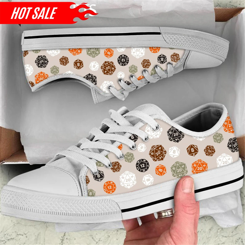 Women's Canvas Low Top Shoes Dice Cartoon Design Lightweight Lace up Casual Sneakers Round Toe Flats for Ladies Classic Tennis