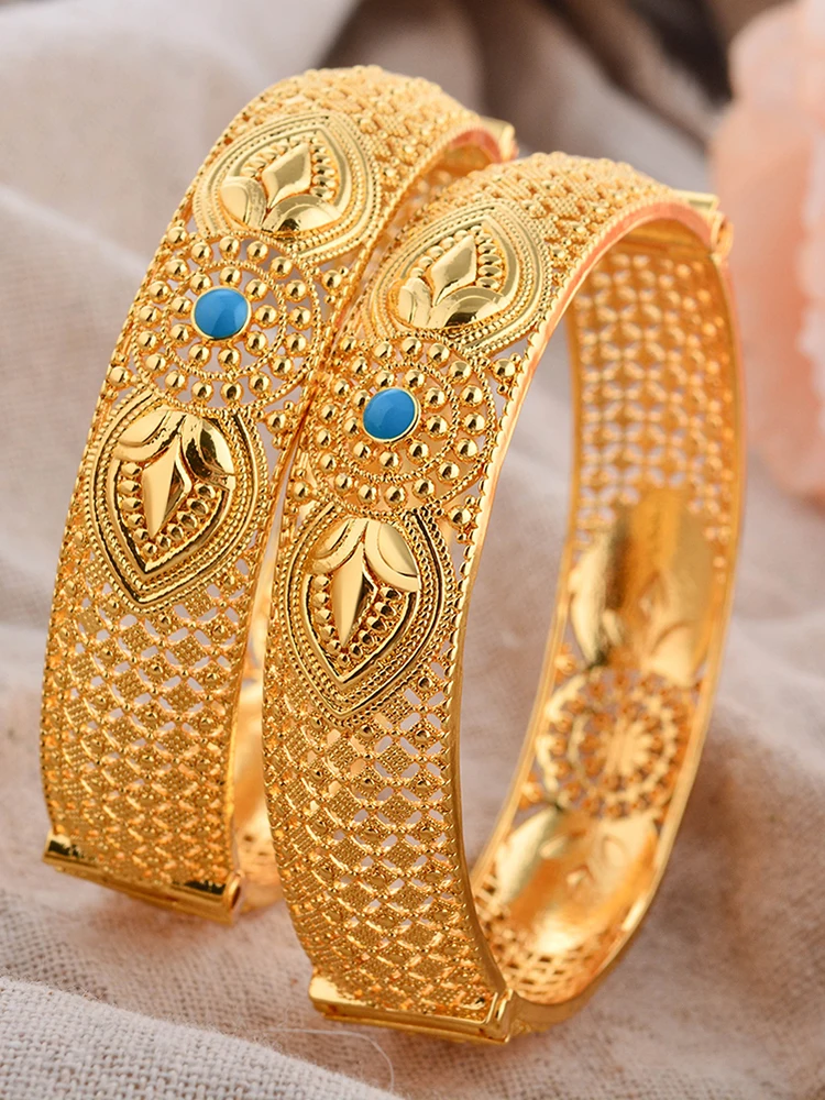 1 Stück 24K Goldfarbene Armreifen Arabische Äthiopische Nigerianische Bankett-Hochzeits-Armbänder Party-Choker Kupferschmuck Geschenke – Detail 3