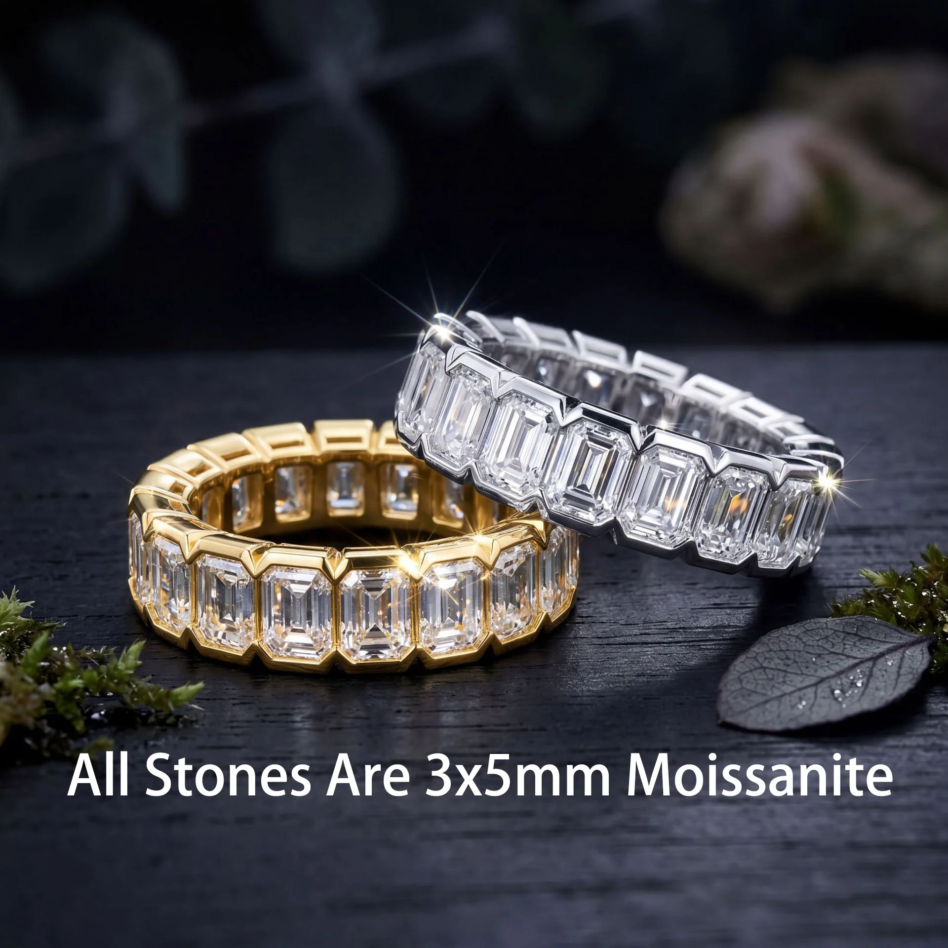 

CEICI Emerald Cut Full 3X5MM Moissanite Wedding Rings S925 Silver 18K Gold Plated for Women Engagement Party Fine Jewelry Gift