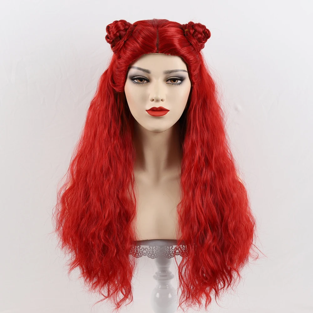 

Agusidi European And American Movie Long Curly Hair Mermaid Anime COS Head Set Descendant 4 Red Contract Wig