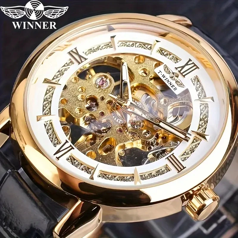 New High-End Business Men's Mechanical Watch, Skeleton Design, Leather Strap, Automatic Winding, Stylish, Casual, Versatile, Unique, Handsome, Trendy Men's Watch with European, American, Japanese, and Korean Style, Social Guy's Watch, the Best Gift for Him