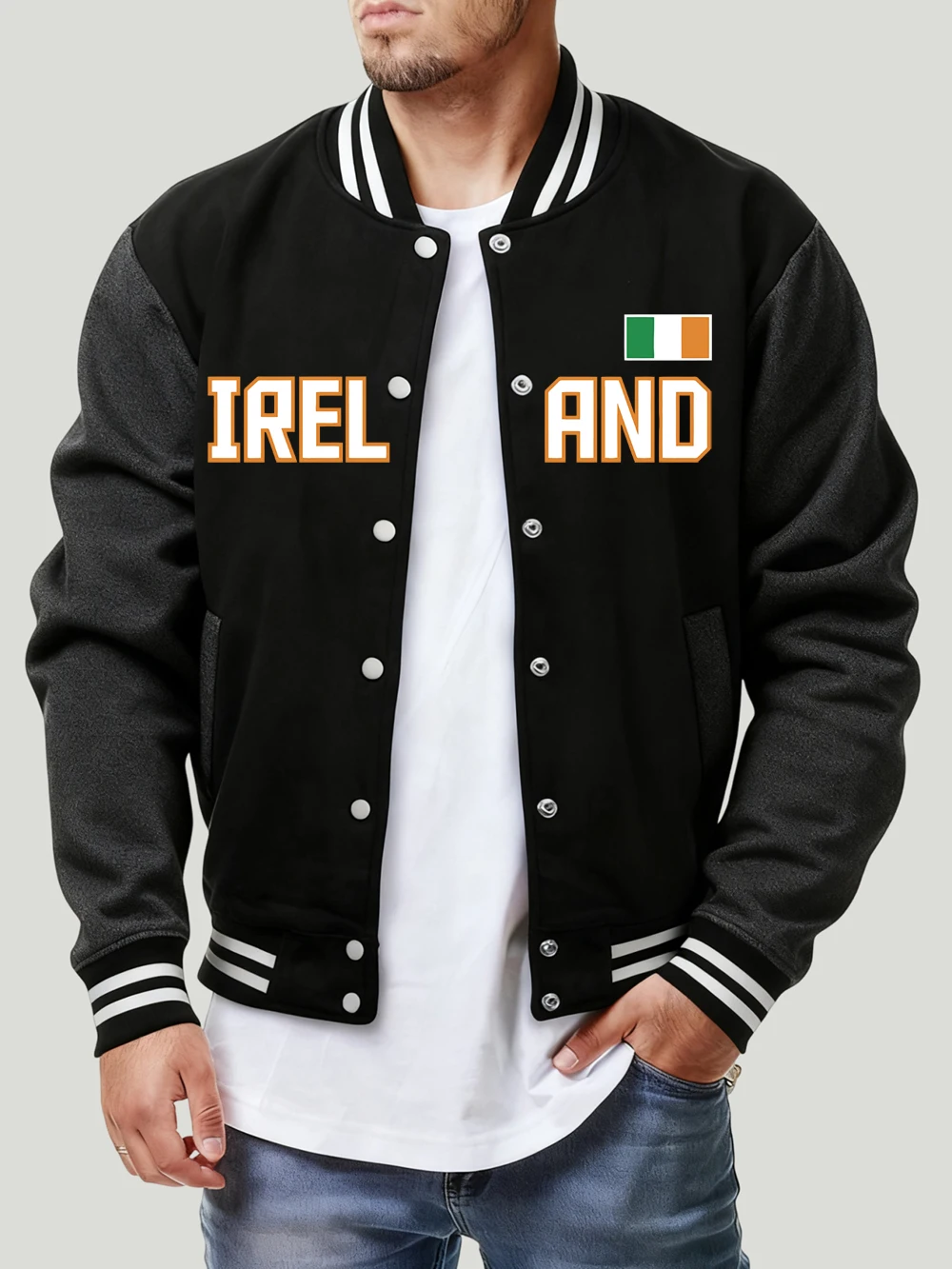 

Ireland Flag Printing Baseball Jersey Men Autumn Comfortable Coats Basics Pocket Fleece Warm Jackets Loose Casual Male Clothes