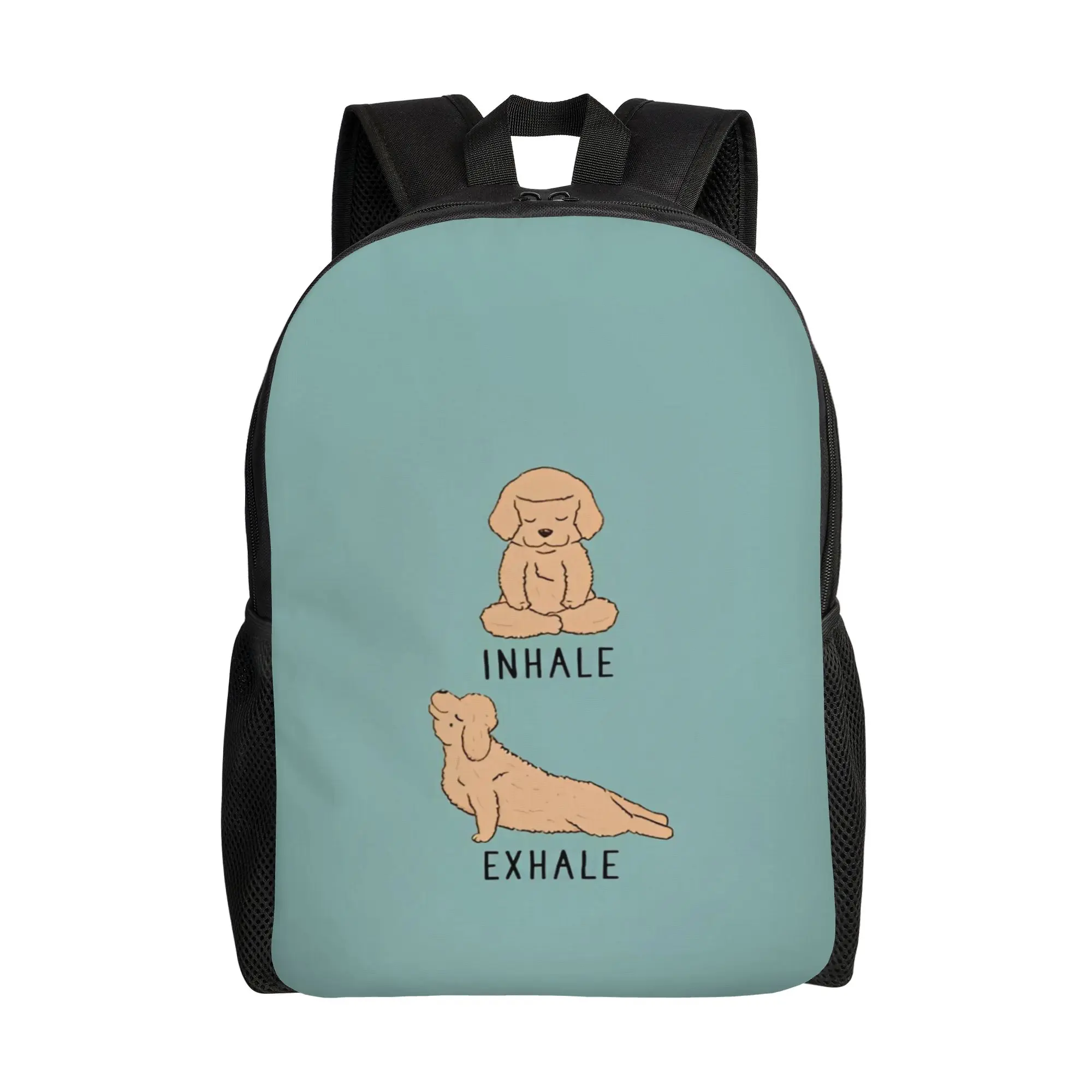 Back to school season Fashion Inhale Exhale Goldendoodle Doodle Dog Yoga Bookbag  Male Lady Backpack