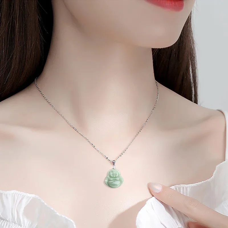 Hot Selling Natural Handcarve Jade Light Green Little Buddha Necklace Pendant Fashion Jewelry Accessories Men Women Luck Gifts