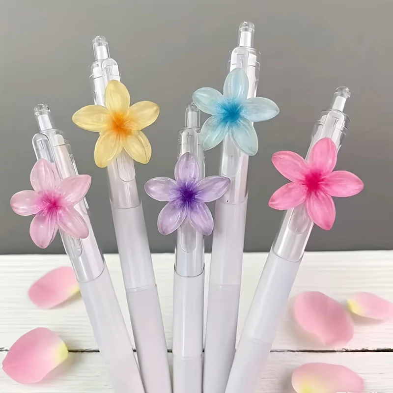 5pcs 0.5mm Black Ink Ballpoint Pen Set Cute Floral Quick-Dry Writing Pens Stationery Collection Gel Pens Office Accessories