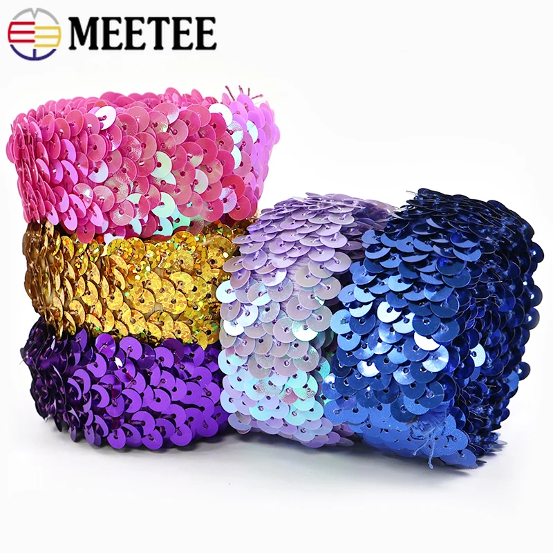 

2/5/10M Meetee 30mm Sequin Stretch Lace Ribbon Trim Dance Dress Elastic Band Clothes Decorative Laces Garment Sewing Accessories