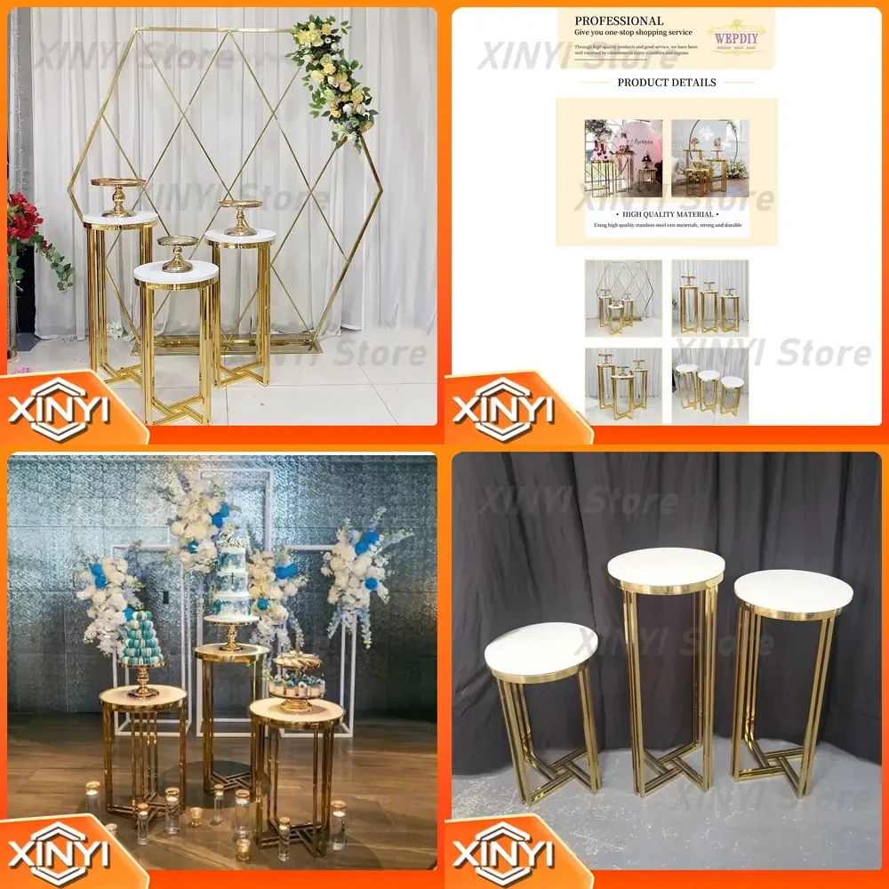 for Mailai 3-Piece Gold Metal Cake Stand Set for Wedding Dessert Display Iron Cake Table Numbered Wedding Decorations Party