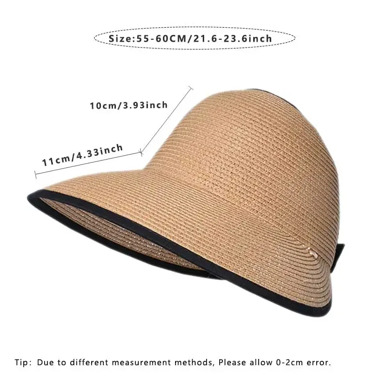 Summer Straw Empty Top Sun Hat Women Large Wide Brim Anti-UV Sunscreen Visors Outdoor Foldable Roll Up Travel Vacation Beach Cap