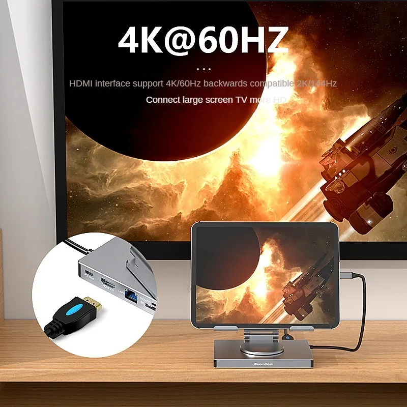 Type c Docking Station USB HUB Rotary Bracket With HDMI 4K 60H PD 100W Audio RJ45 1000M/S For Mobile Phones Tablets Laptop Stand
