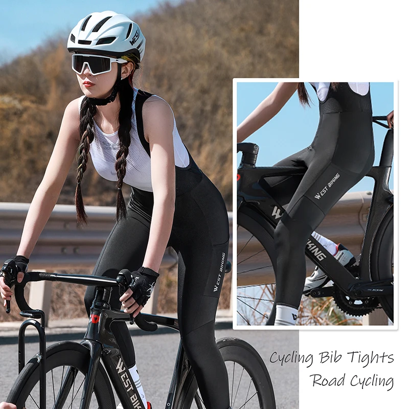 WEST BIKING Men Women Cycling Bib Tights With 3D Shock Absorption Cushion  High Elasticity Breathable Cycling Pants Sport Gear