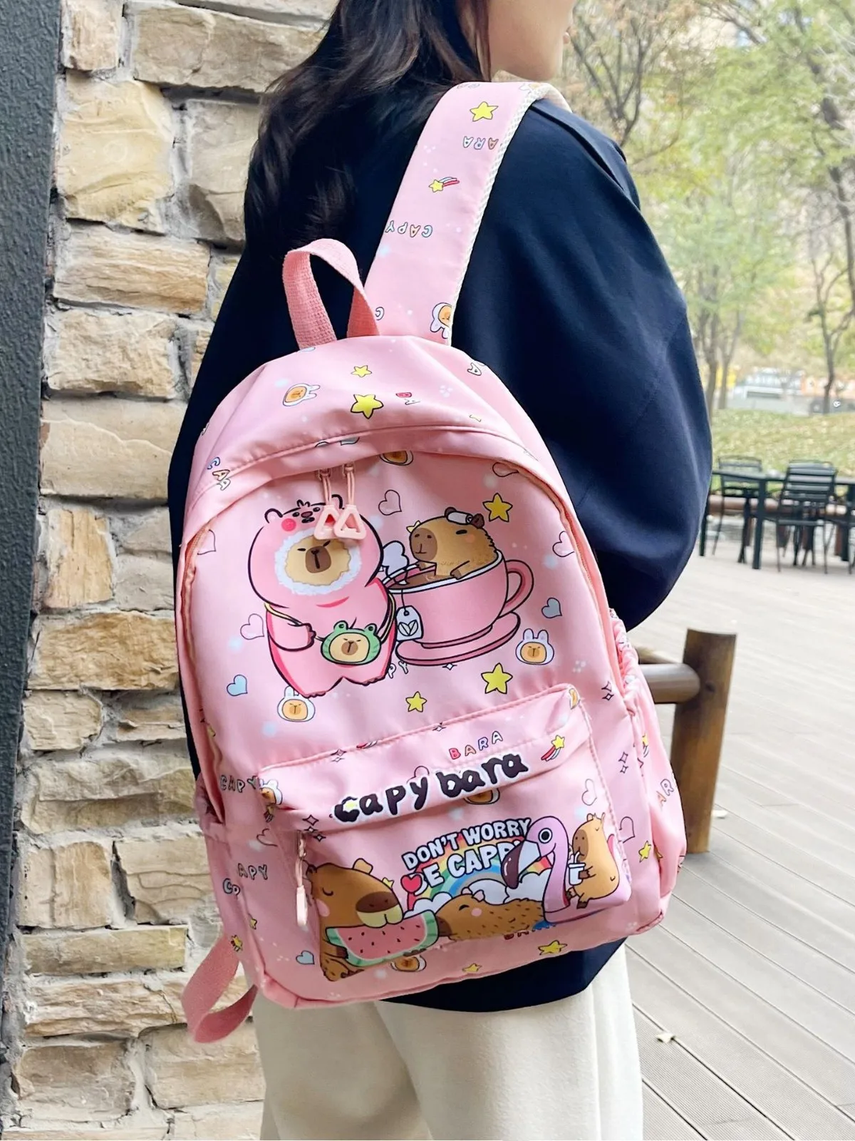 Cute Capybara Backpack Nylon Wide Straps Cartoon Animal Daypack Lightweight Foldable Large Capacity School Bag Kids Travel Bag