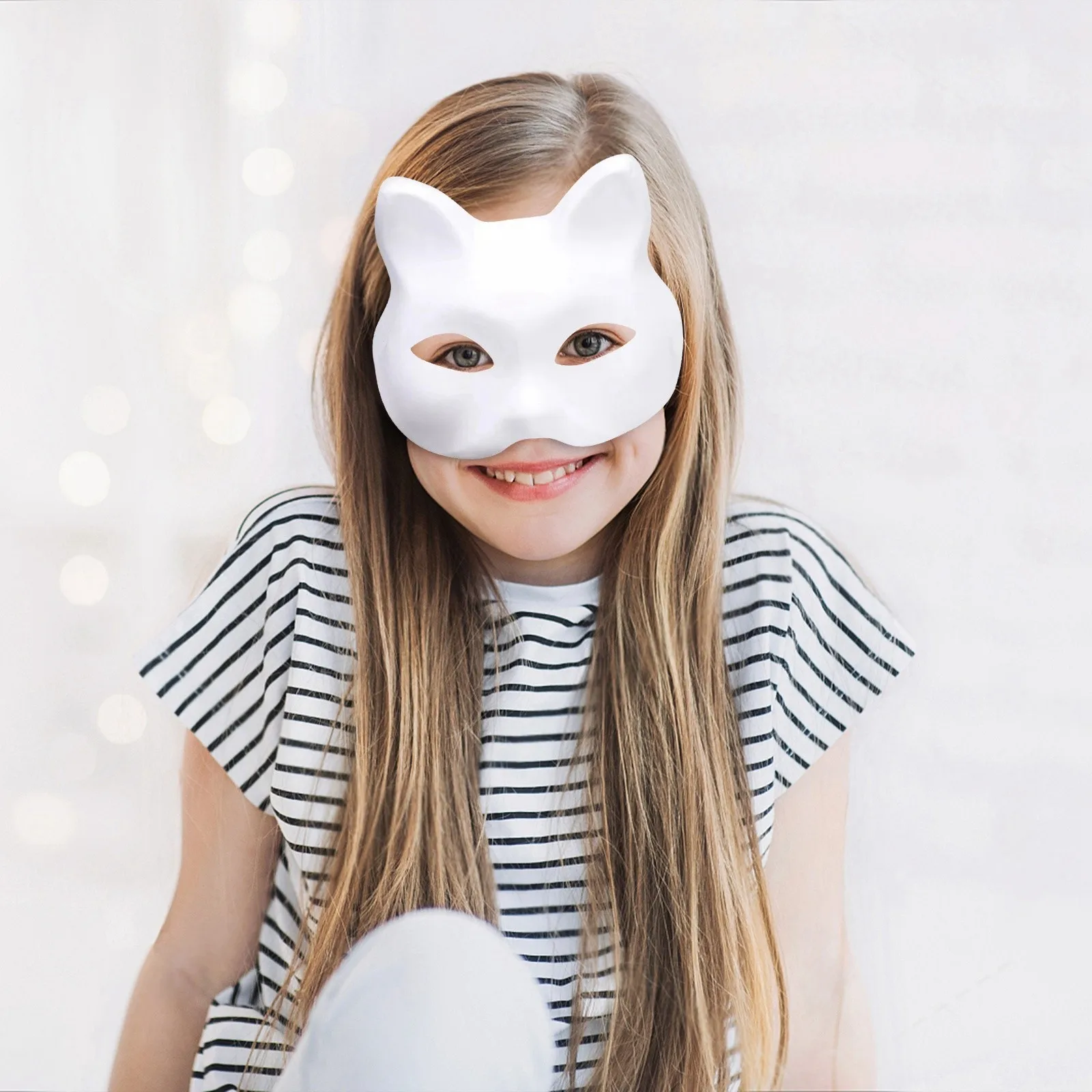 10/20/30/50/100PCS Therian Masks White Cat Masks Blank DIY Halloween Mask Animal Half Facemasks Masquerade Cosplay Party