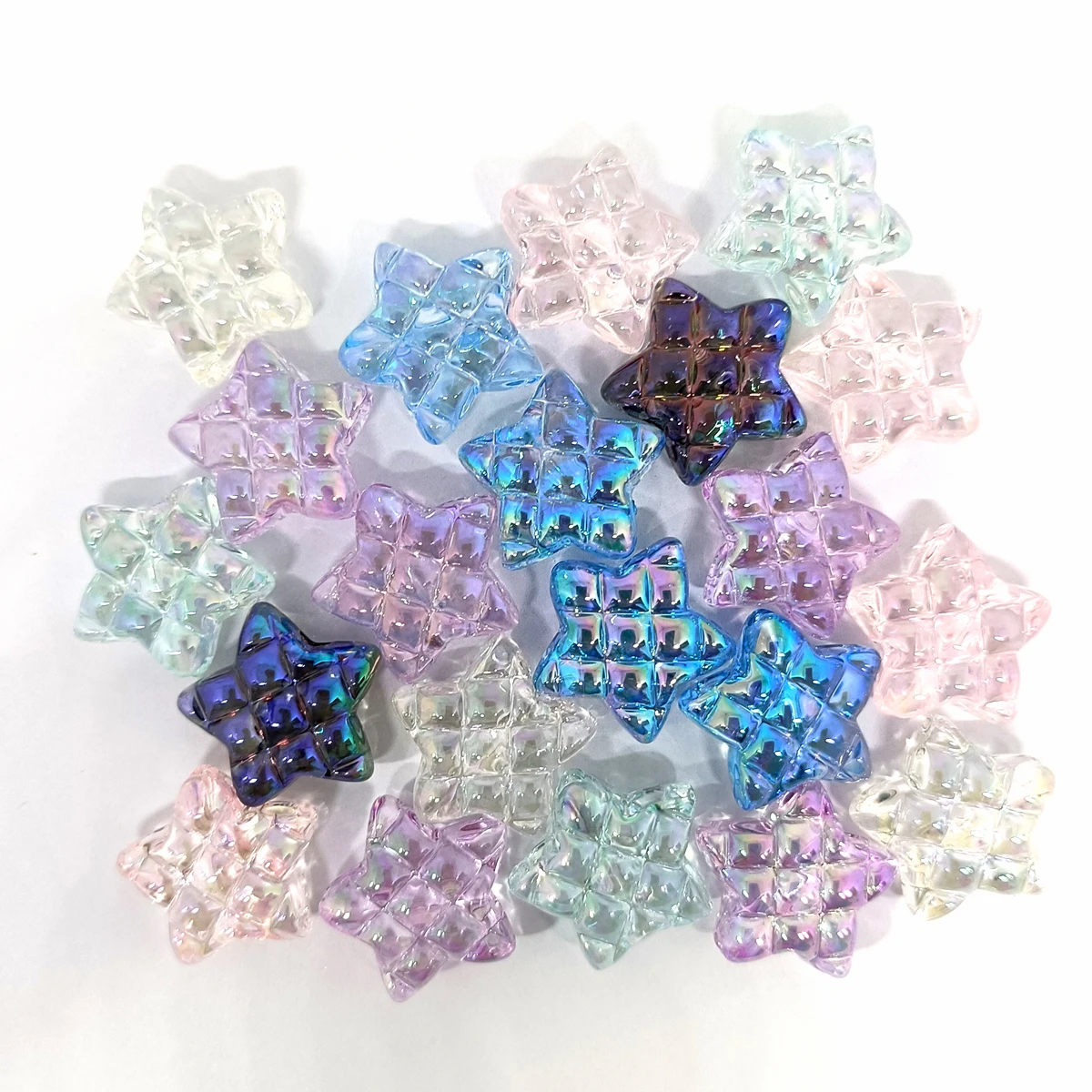 10pcs UV Colored Transparent Checkerboard Striped Stars Used for Beaded Pen Accessories DIY Jewelry Materials