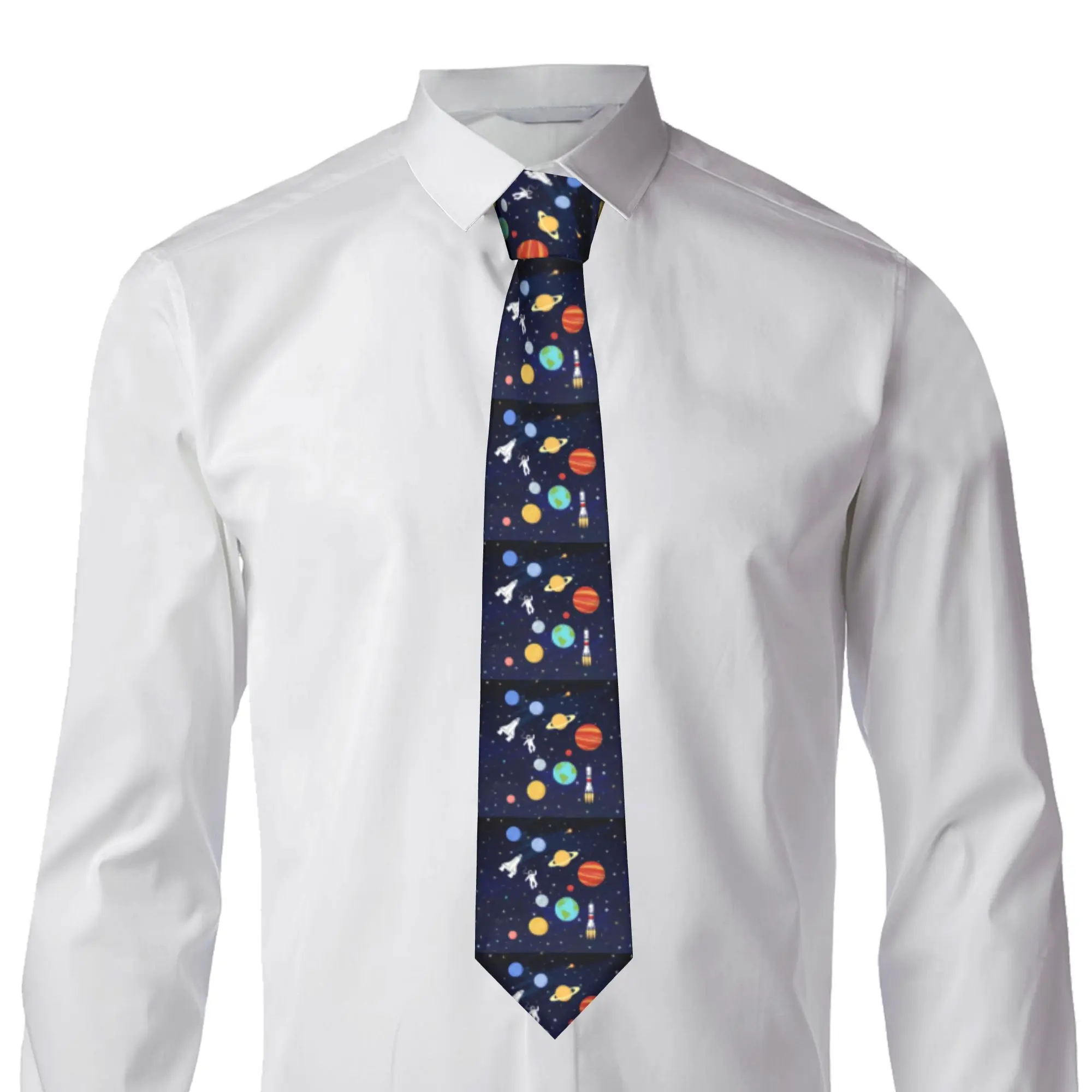 Custom Galaxy Space Ties Men's Formal Silk Planets Space Rocket Astronaut Neckties for Business