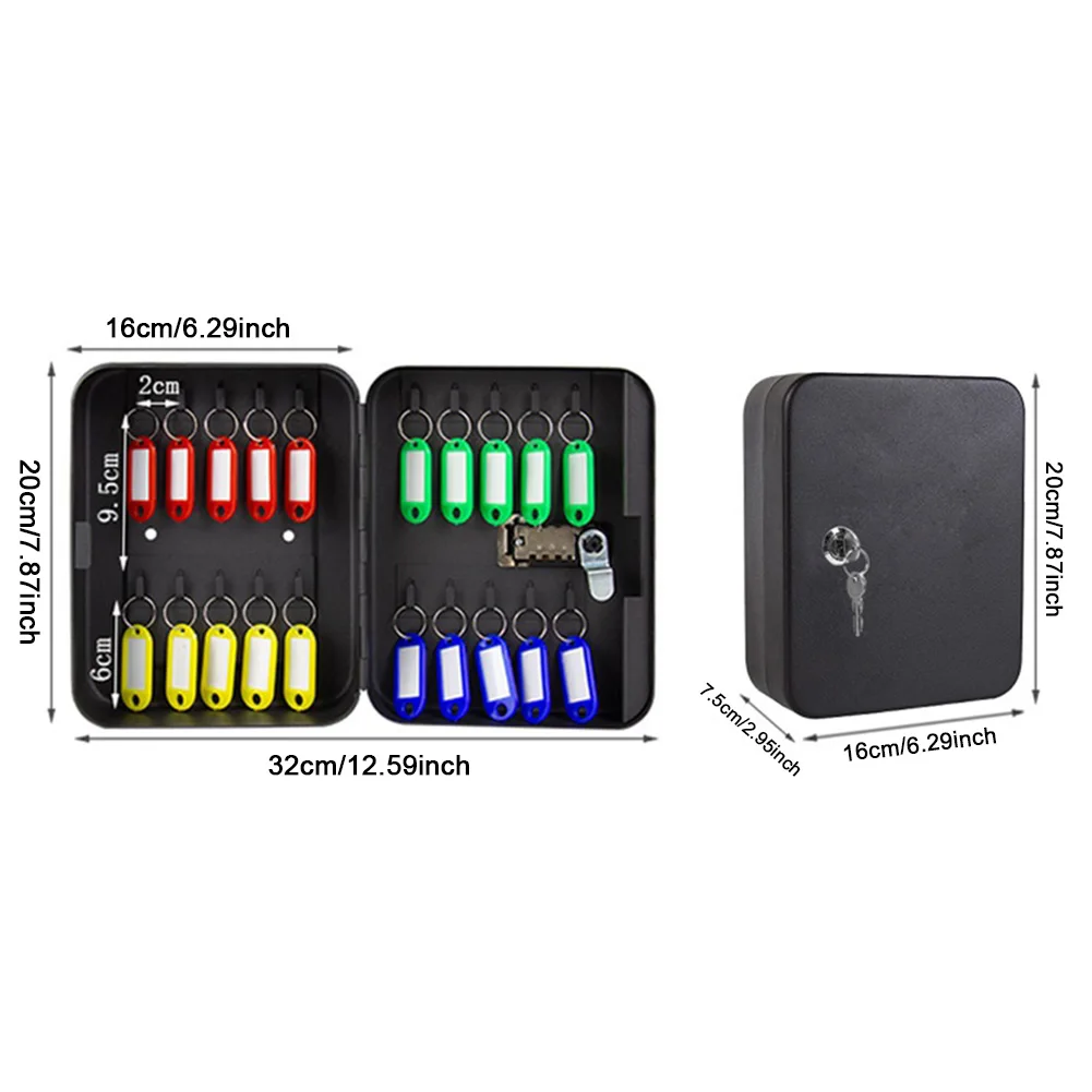 Wall Mount Key Cabinet Lock Box Combination Password Code/Key Security Box 20 Key Hooks Locking Key Storage Box for Home Office