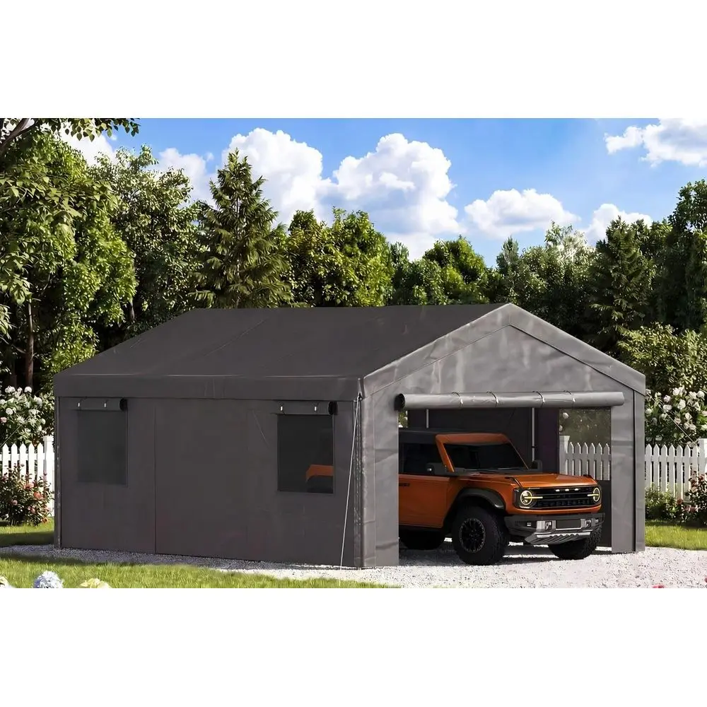 

12x20 ft Metal Roof Carport Kits Hard Top Garage Heavy Duty Steel Car Canopy with Reinforced Triangle Structure, White