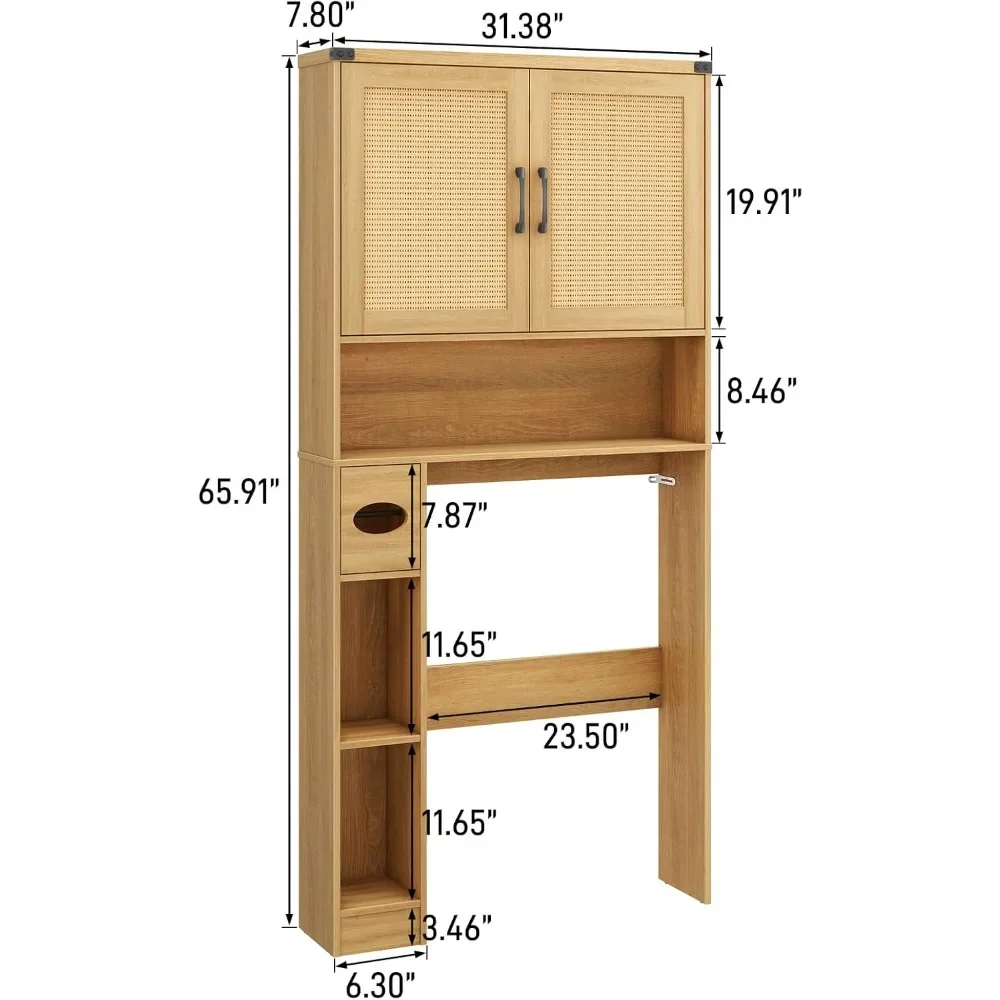 Over The Toilet Storage Cabinet Farmhouse Rattan Storage Cabinet with 2 Rattan Barn Doors & Home Space-Saving Toilet Rack