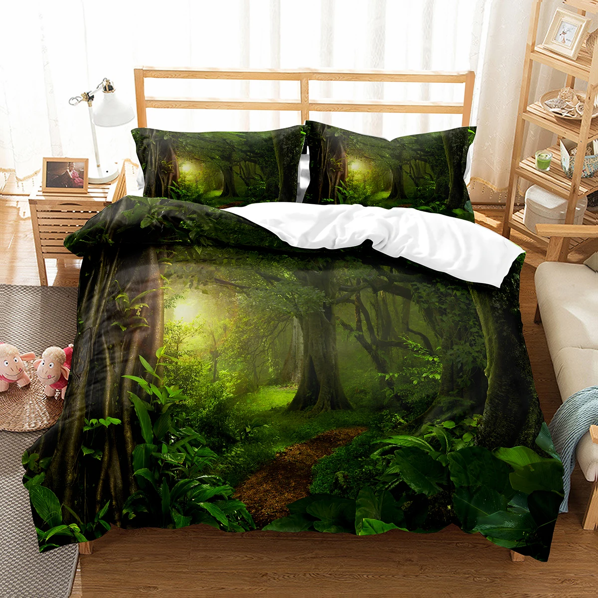 Green Jungle Theme King Queen Full Duvet Cover Forest Trees Bedding Set Natural Landscape Quilt Cover Polyester Comforter Cover