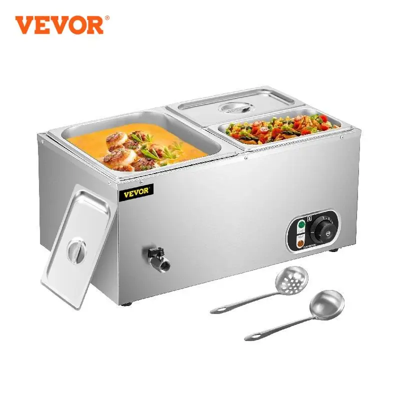 Vevor ที่อุ่นอาหารไฟฟ้า3กะทะสแตนเลสพร้อมการปรับอุณหภูมิได้อย่างมีประสิทธิภาพบาร์บุฟเฟ่ต์สุขาภิบาลใช้ในเชิงพาณิชย์